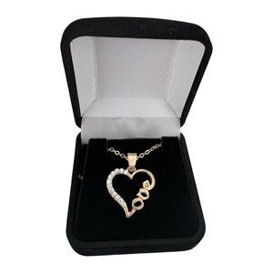 Bamoer Gold Tone Heart Love Pendant Necklace Cz in Faux Velvet Black Gift Box